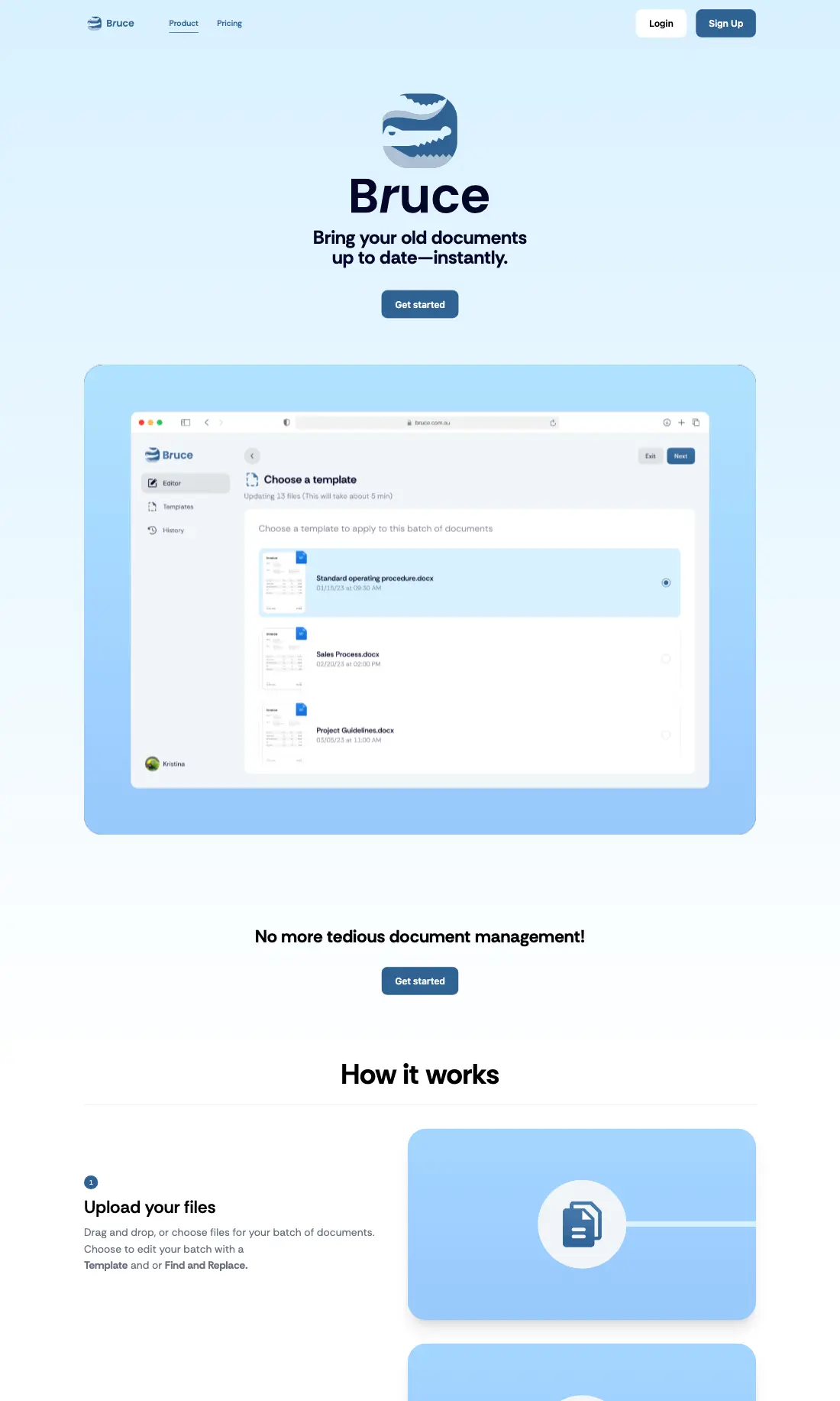 Bruce homepage with the app's Choose a template screen